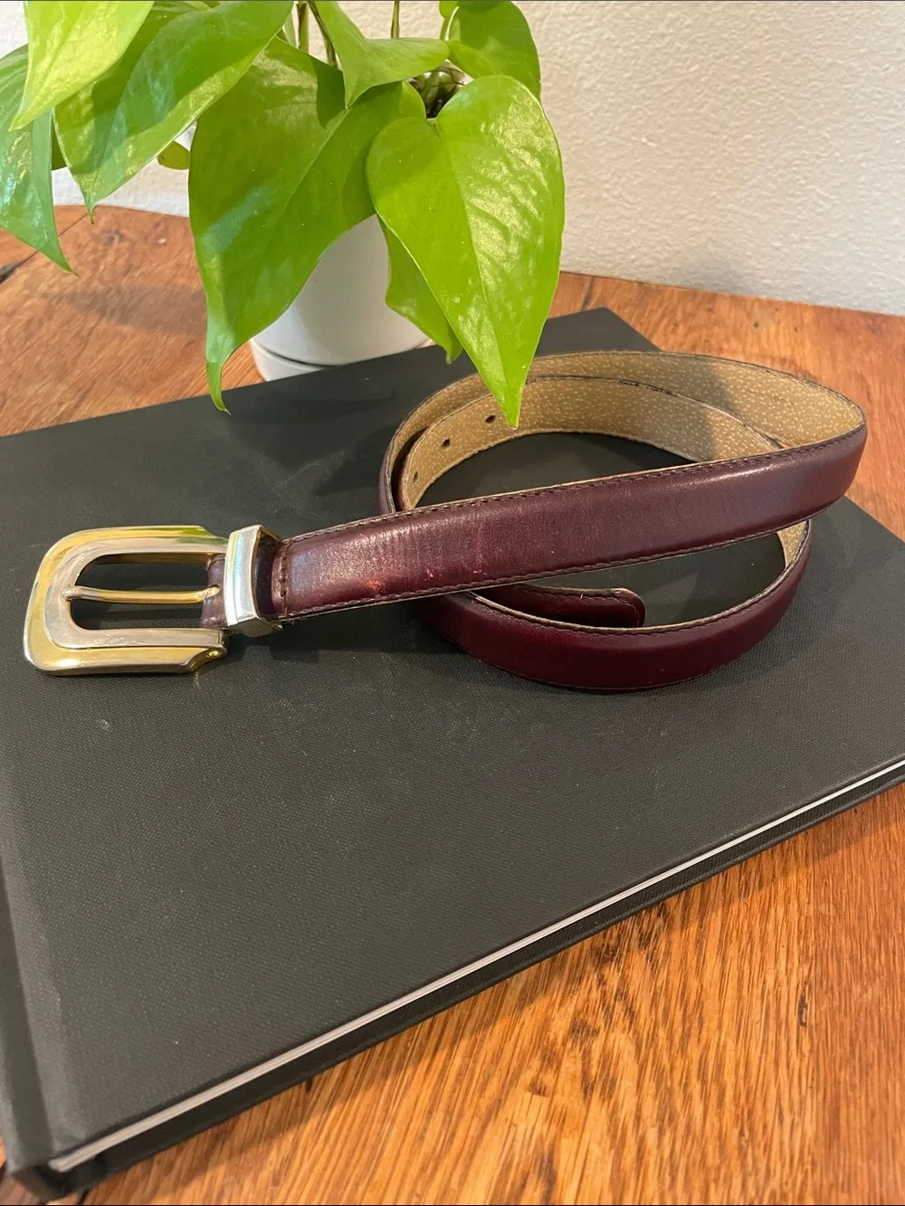 Vintage Etienne Aigner Leather Belt | Size 32 | Burgundy | Two-Tone Buckle